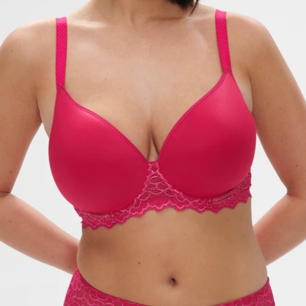 Simone Perele 34 E Caresse 3D Plunge bra in Teaberry Pink